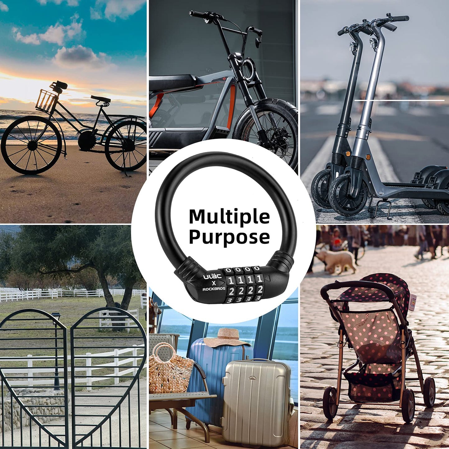 ROCKBROS Lightweight Bike Lock Cable 12MM Anti-Theft Combination Lock