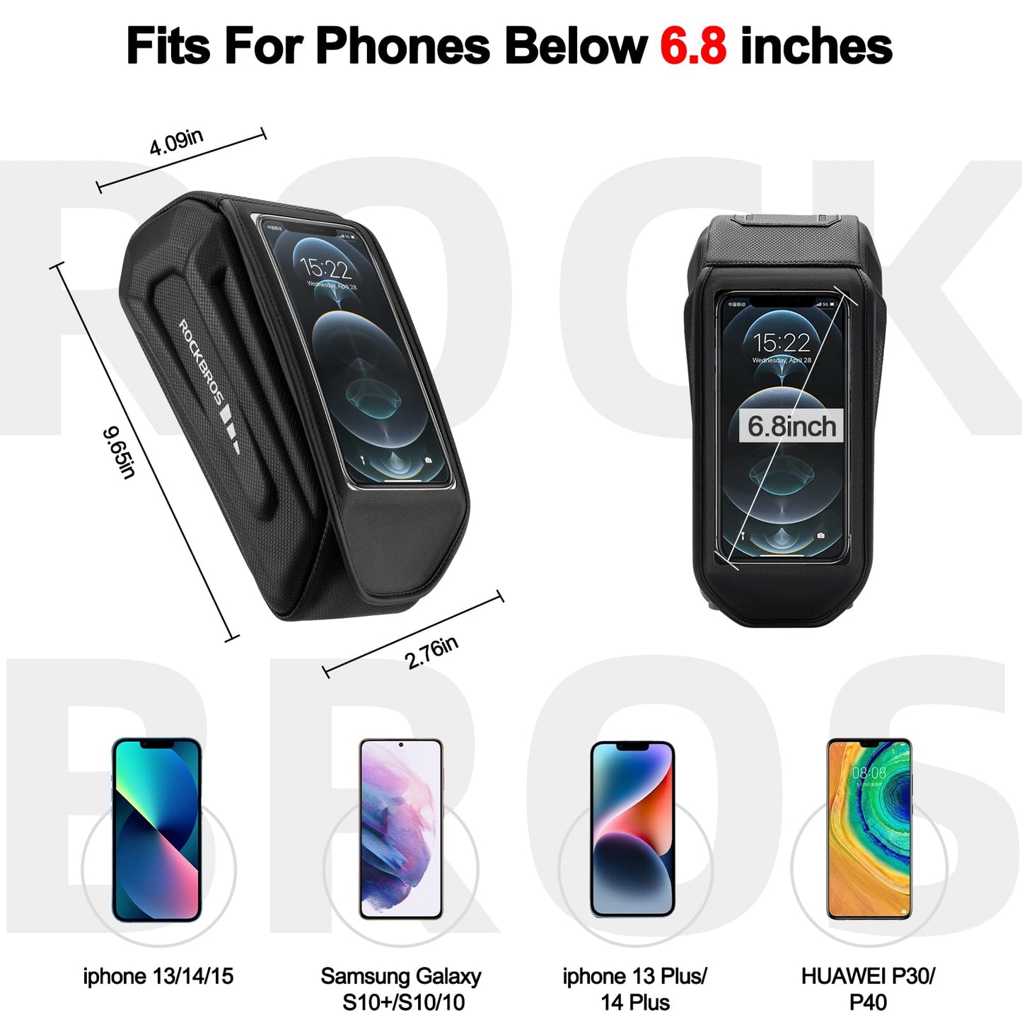 ROCKBROS Bike Bag Under 6.8” Bicycle Accessories Pouch, EVA Waterproof