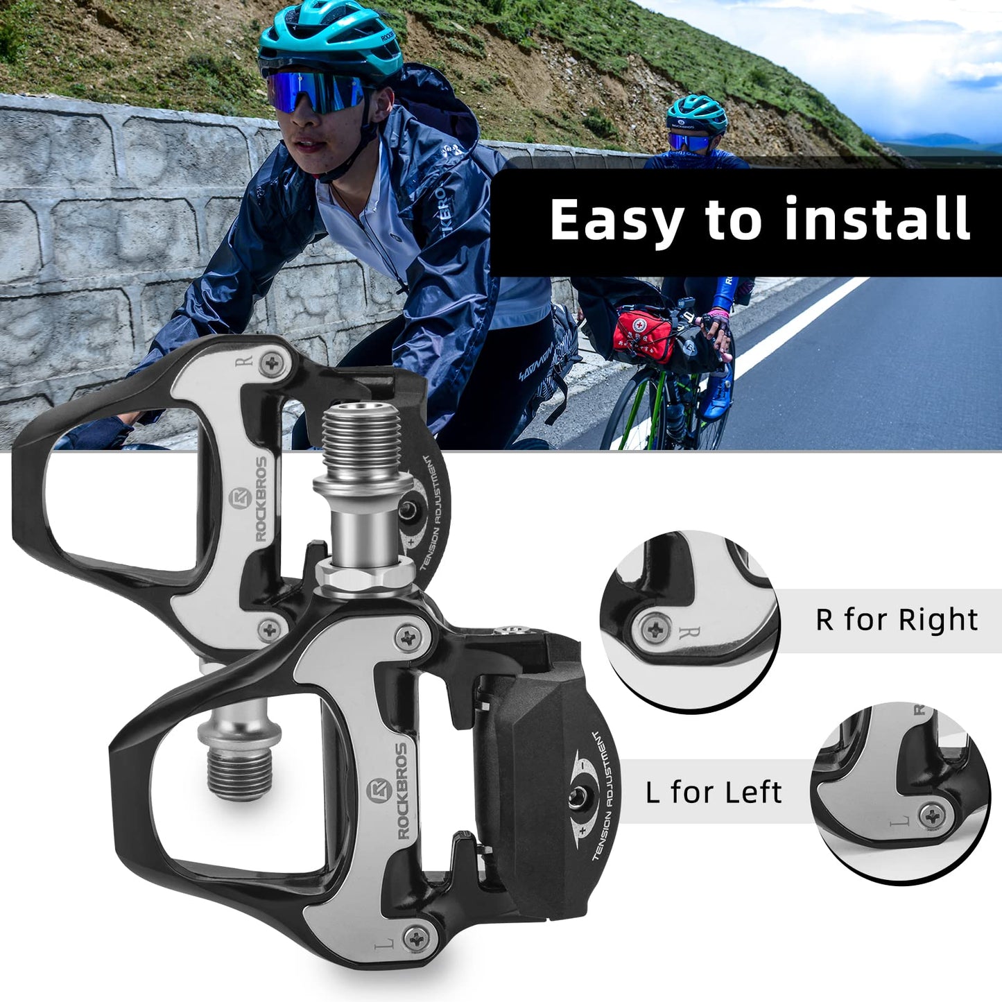 ROCKBROS Lightweight Clipless Pedals with Cleats Compatible with SPD-SL