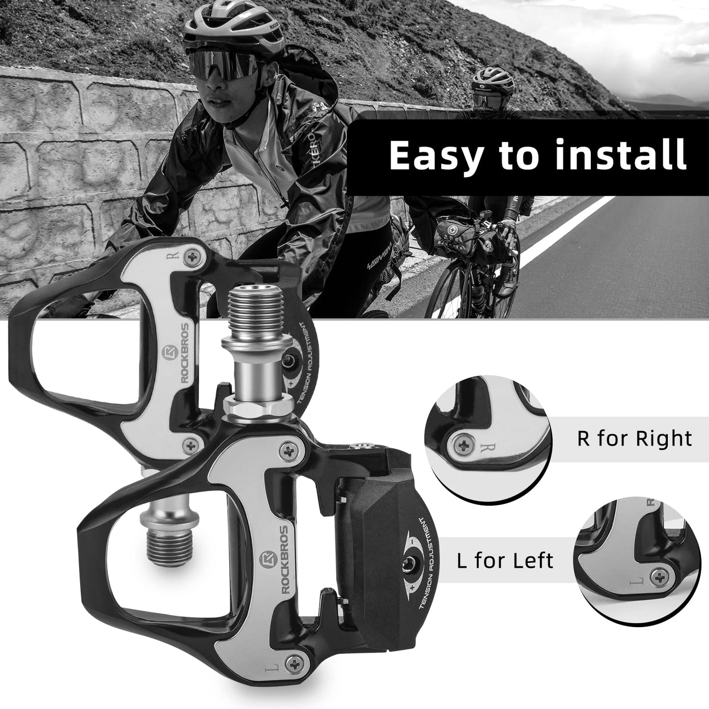 ROCKBROS Lightweight Clipless Pedals with Cleats Compatible with SPD-SL