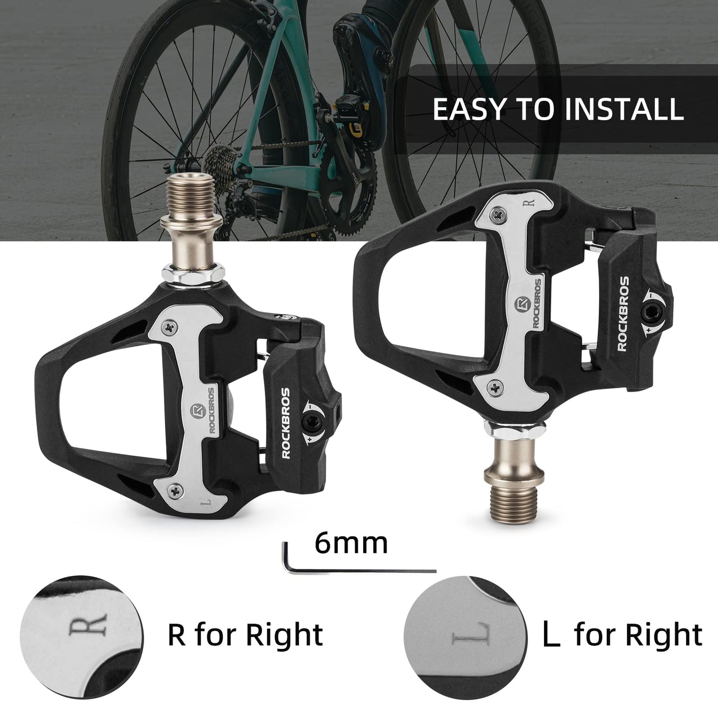 ROCKBROS Lightweight Clipless Pedals with Cleats Compatible with SPD-SL