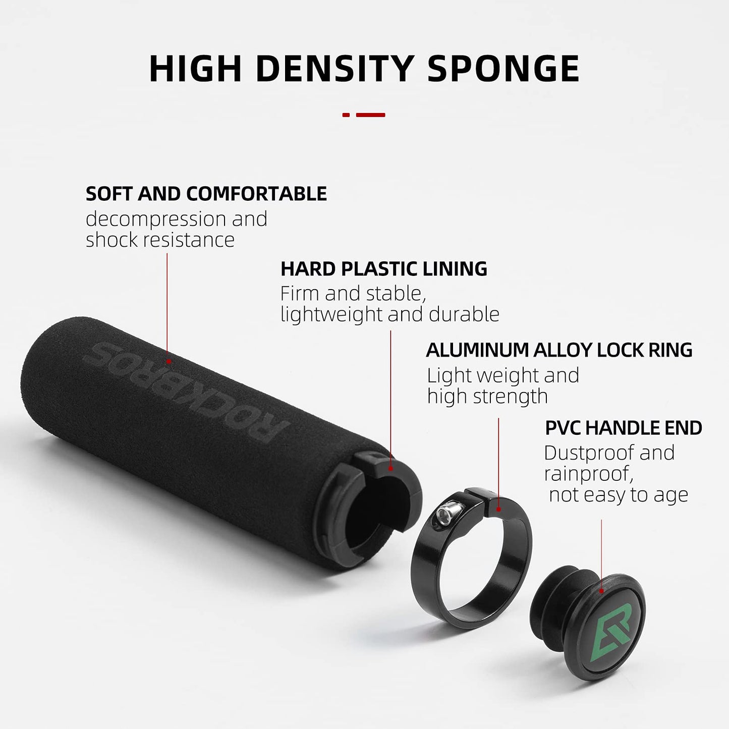 ROCKBROS Bike Grips Foam Single Lock on Bicycle  Soft Comfortable Non-Slip Bike Handle Grips