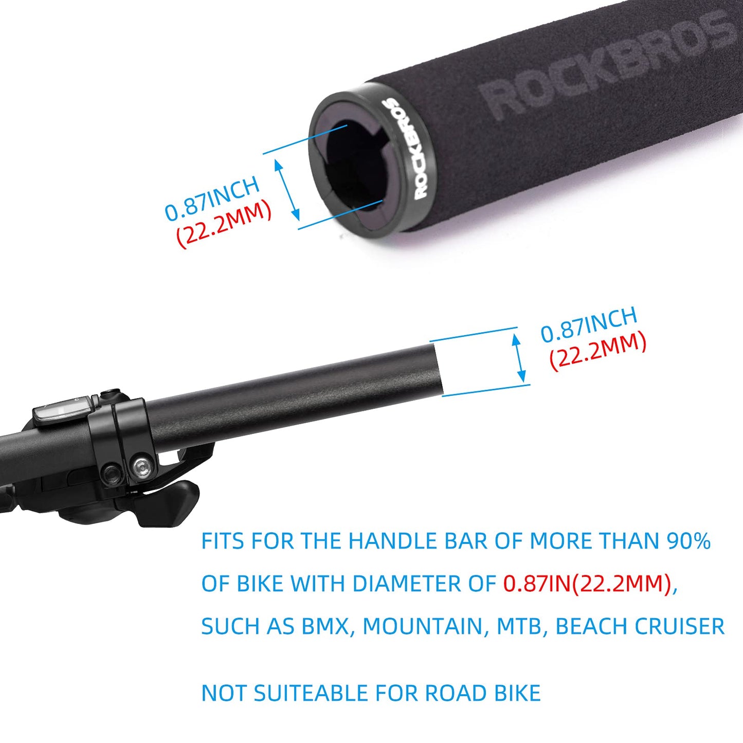 ROCKBROS Bike Grips Foam Single Lock on Bicycle  Soft Comfortable Non-Slip Bike Handle Grips