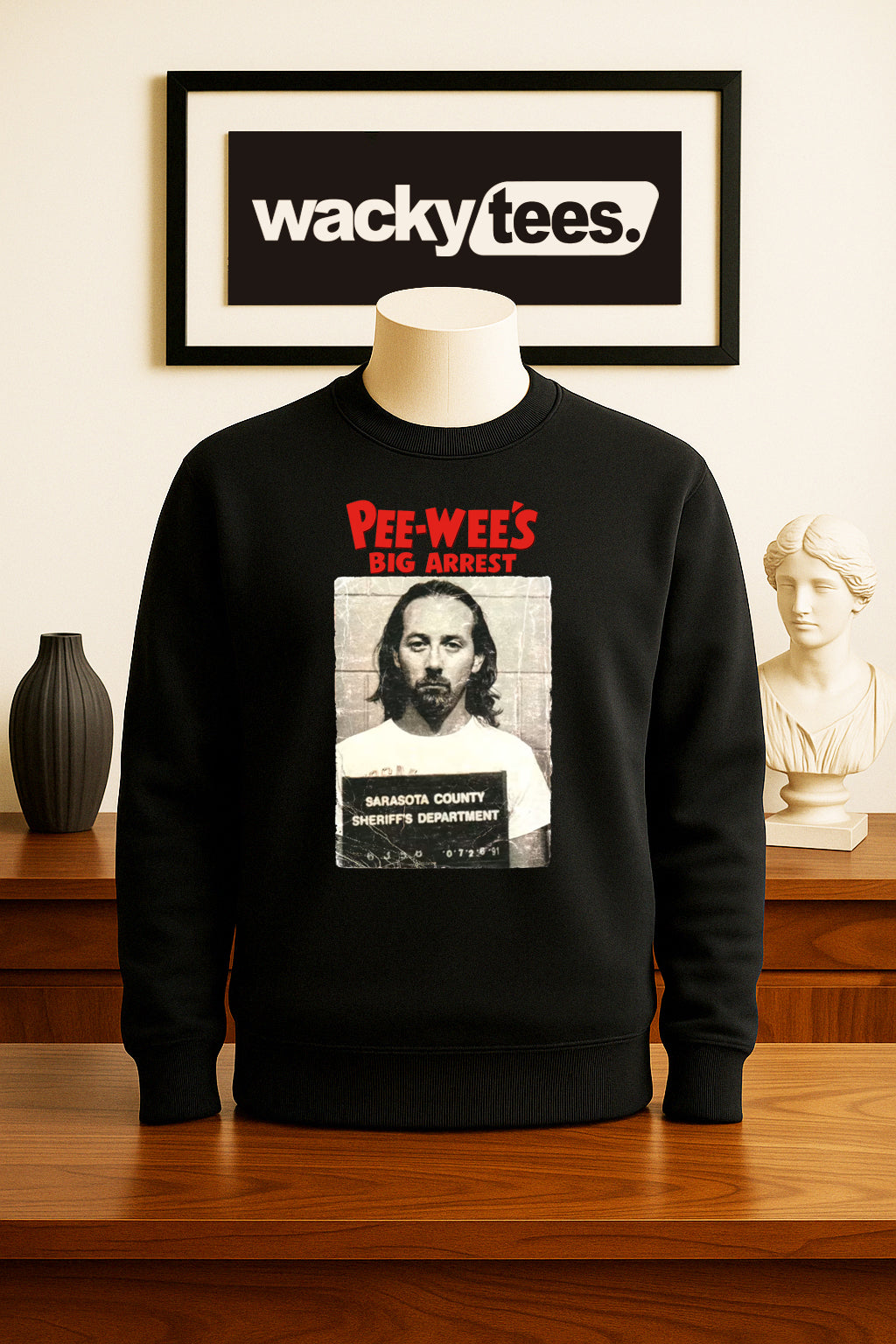 Pee Wees Big Arrest Paul Reubens Mugshot 80s Funny Graphic Tee Shirt