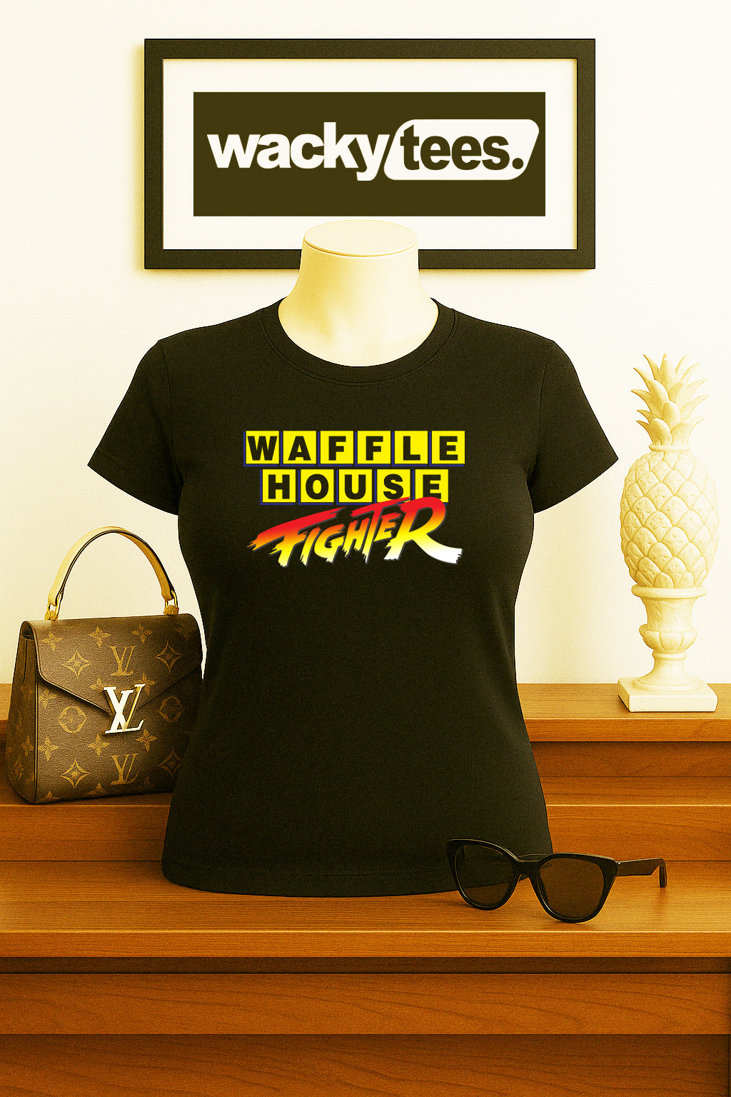 Waffle House Fighter Funny Fight Crew Graphic Tee Shirt