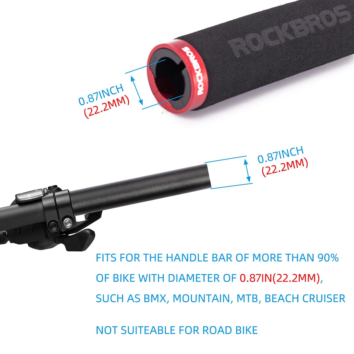 ROCKBROS Bike Grips Foam Single Lock on Bicycle  Soft Comfortable Non-Slip Bike Handle Grips