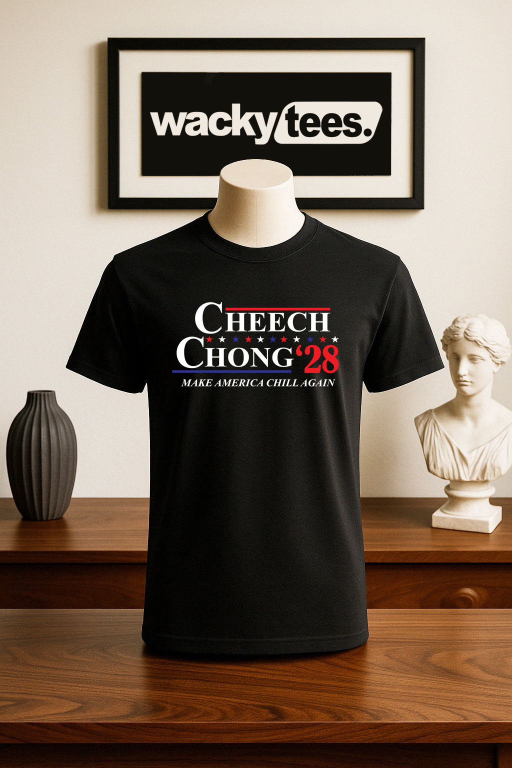 Cheech and Chong 2028 Election Parody Make America Chill Again Graphic Tee Shirt