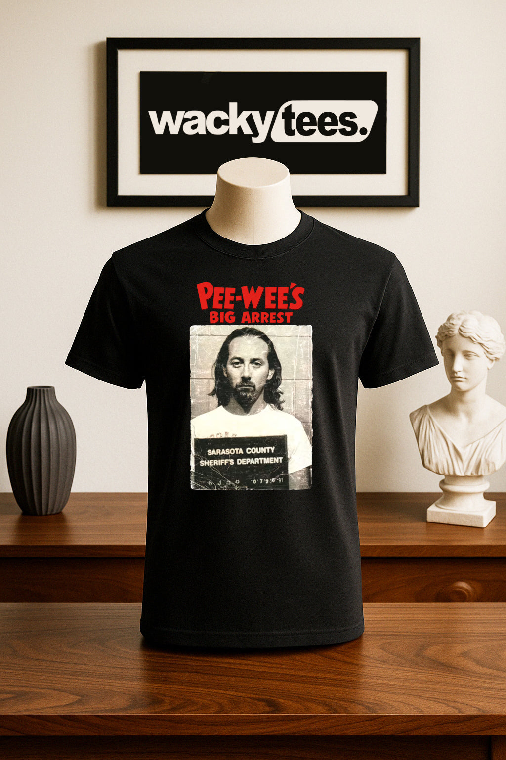 Pee Wees Big Arrest Paul Reubens Mugshot 80s Funny Graphic Tee Shirt