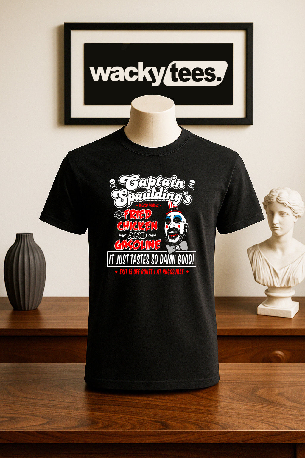 Captain Spauldings Fried Chicken and Gasoline Horror Graphic Tee Shirt