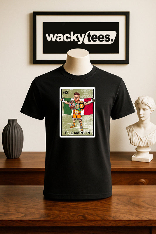 El Campeon Canelo Alvarez Champion Loteria Mexican Bingo Style Graphic Tee Shirt