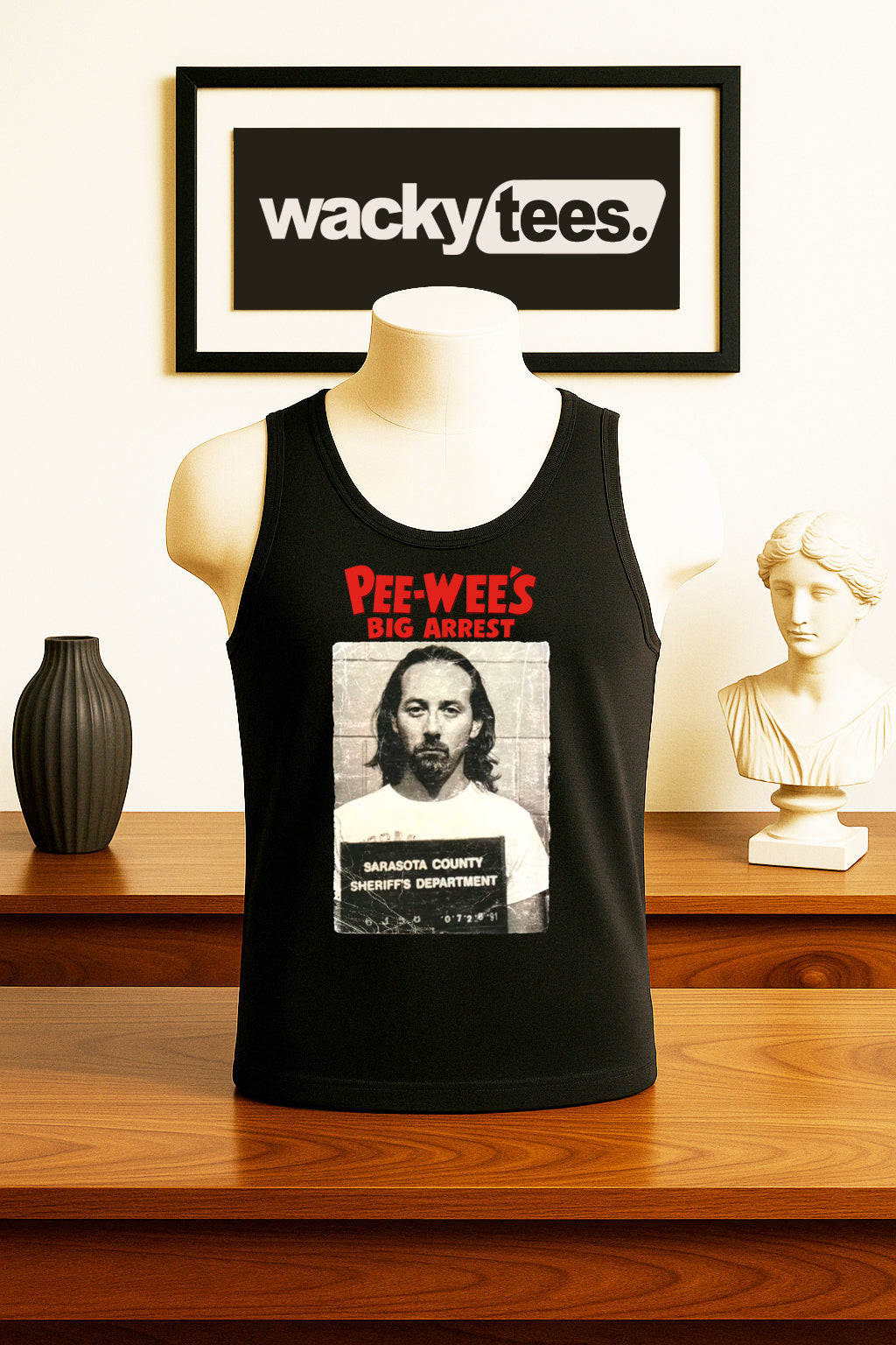 Pee Wees Big Arrest Paul Reubens Mugshot 80s Funny Graphic Tee Shirt