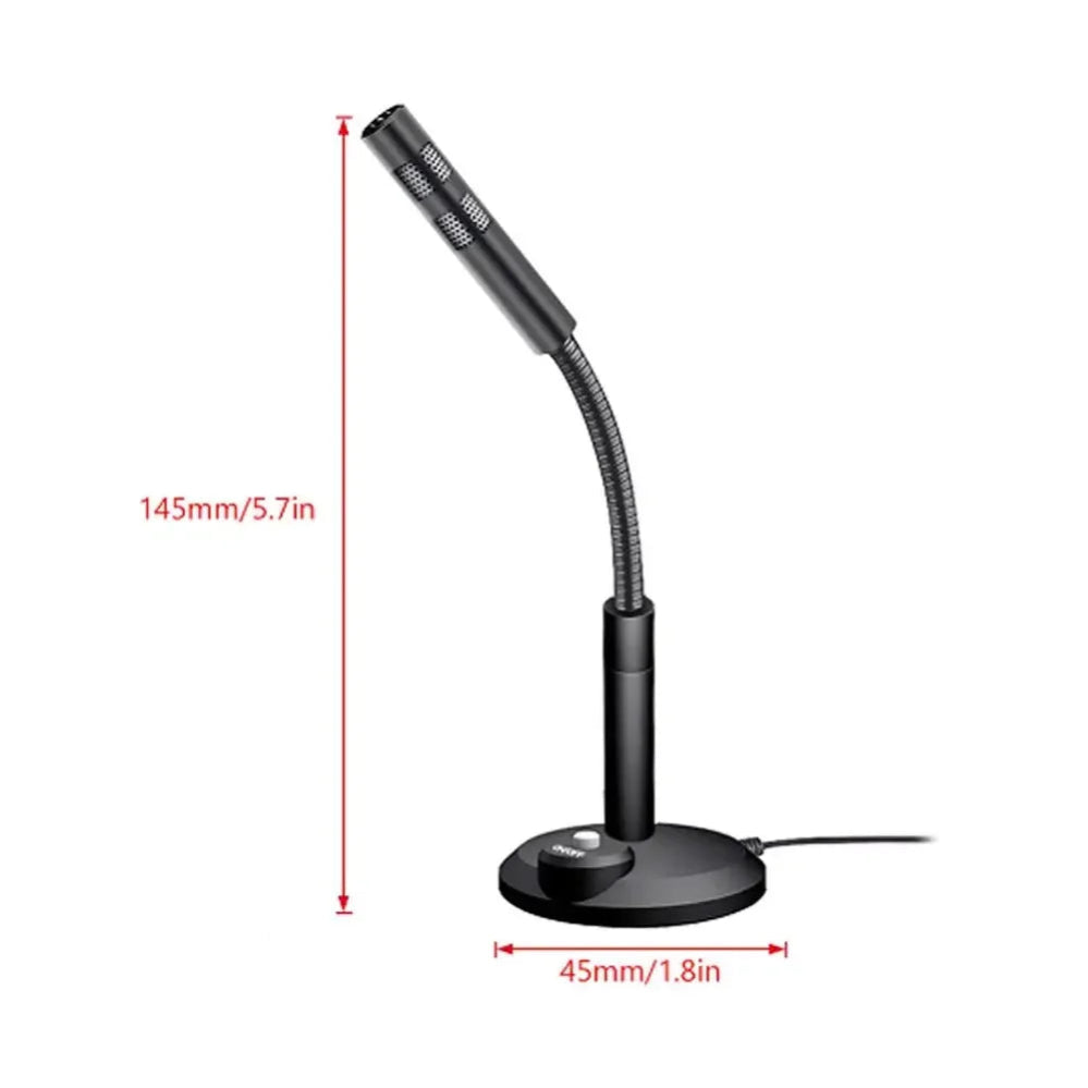 Black adjustable desk lamp with measurements on a white background