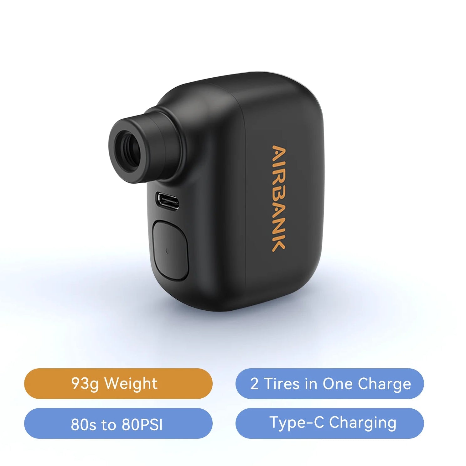 Black air pump with AIRBANK branding on a white background

