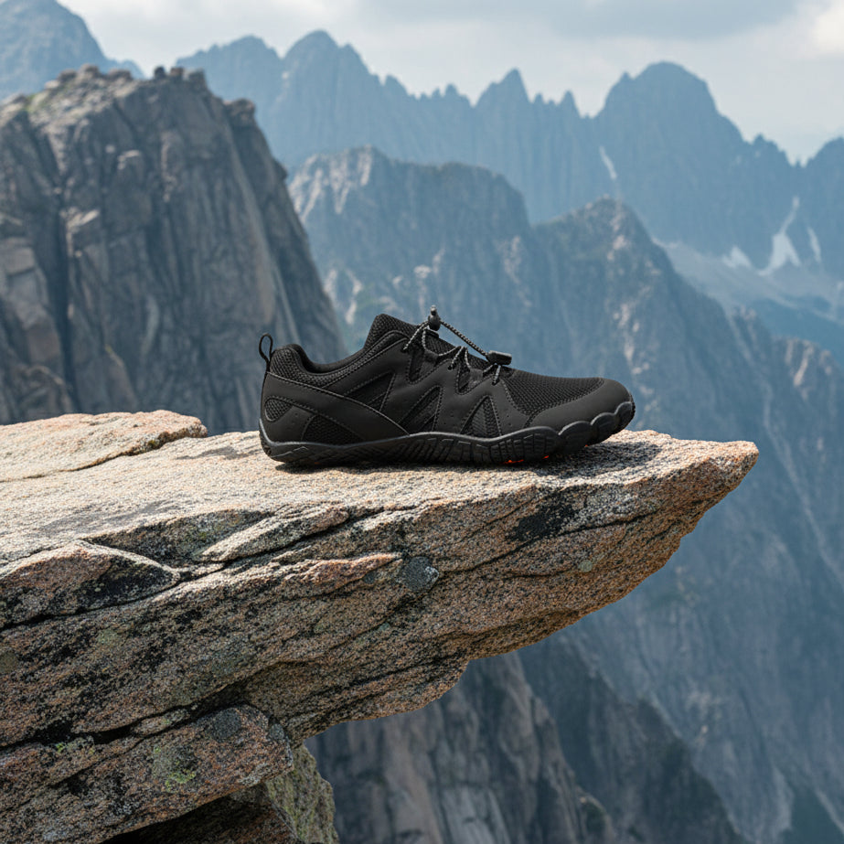 Black athletic shoe on a white background

