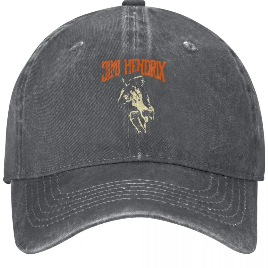 Black baseball cap with Jimi Hendrix logo on a white background