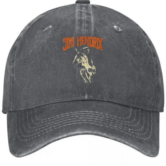 Black baseball cap with Jimi Hendrix logo on a white background