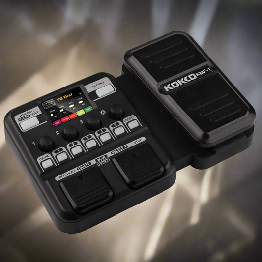 Black foot pedal controller with digital display on a white background