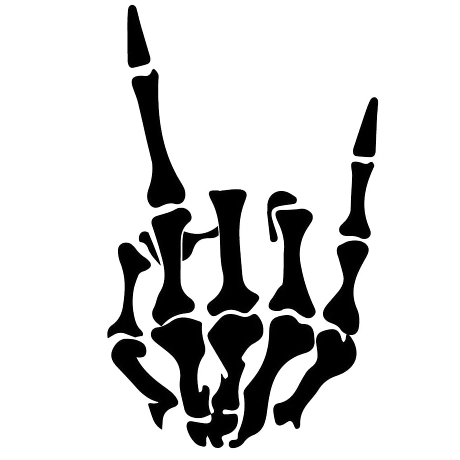 Black skeleton hand gesture on a white background