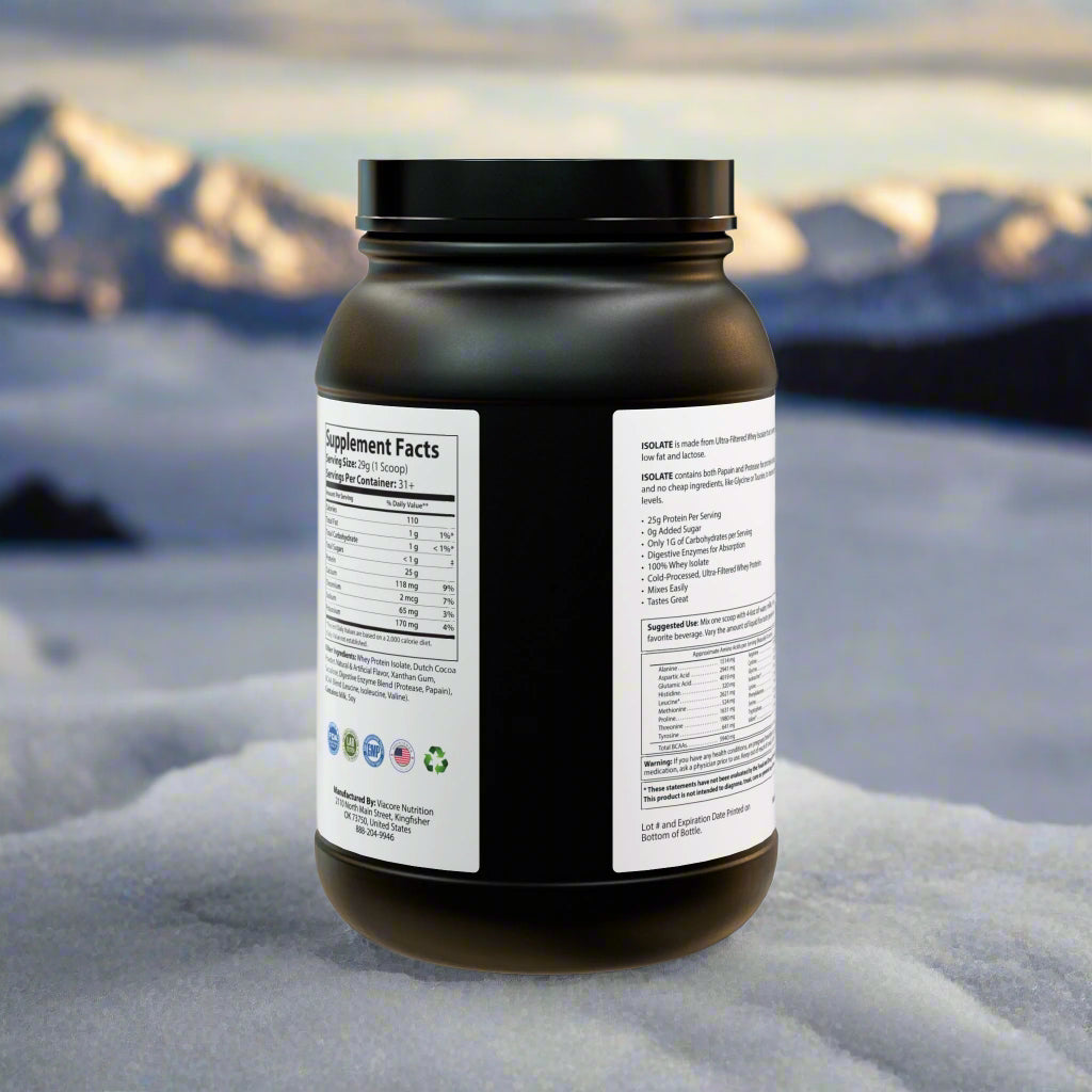 Black supplement container with label on a white background