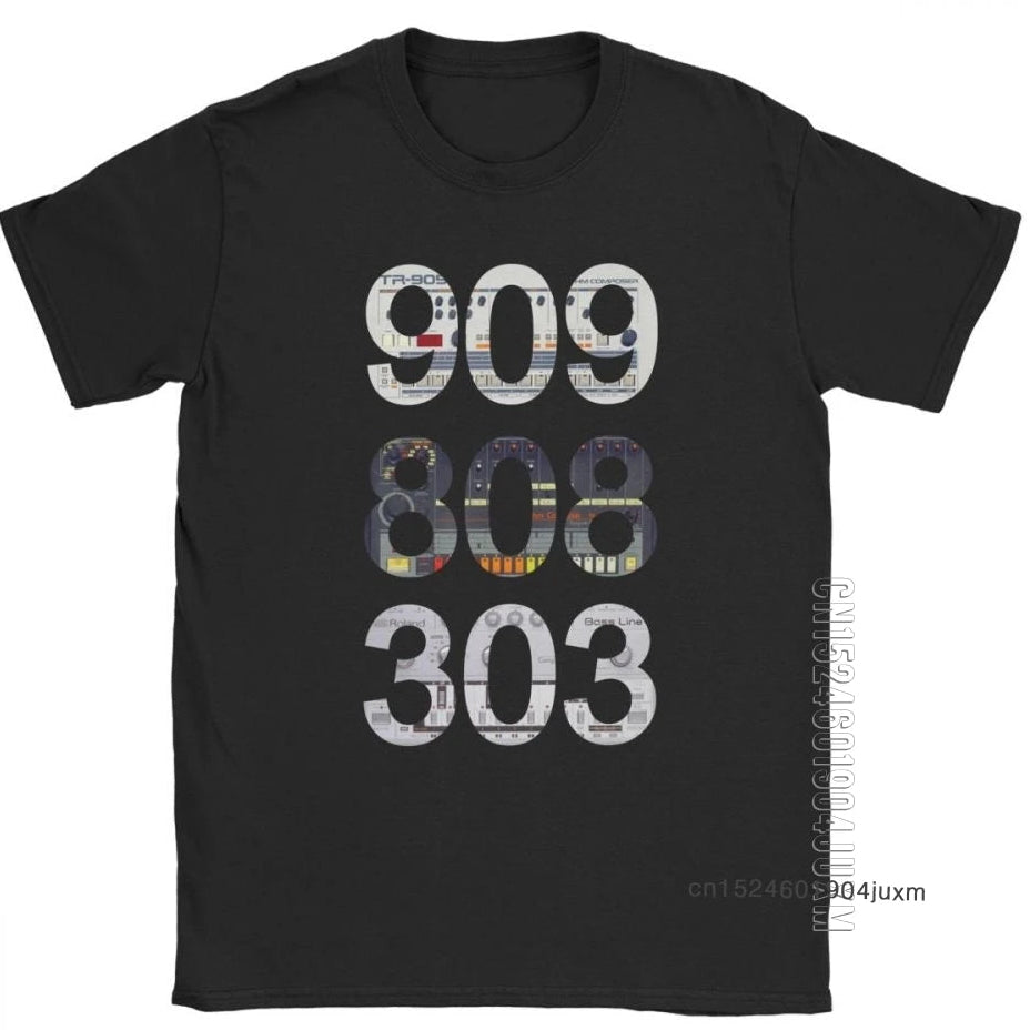 Black t-shirt with colorful numbers on a white background