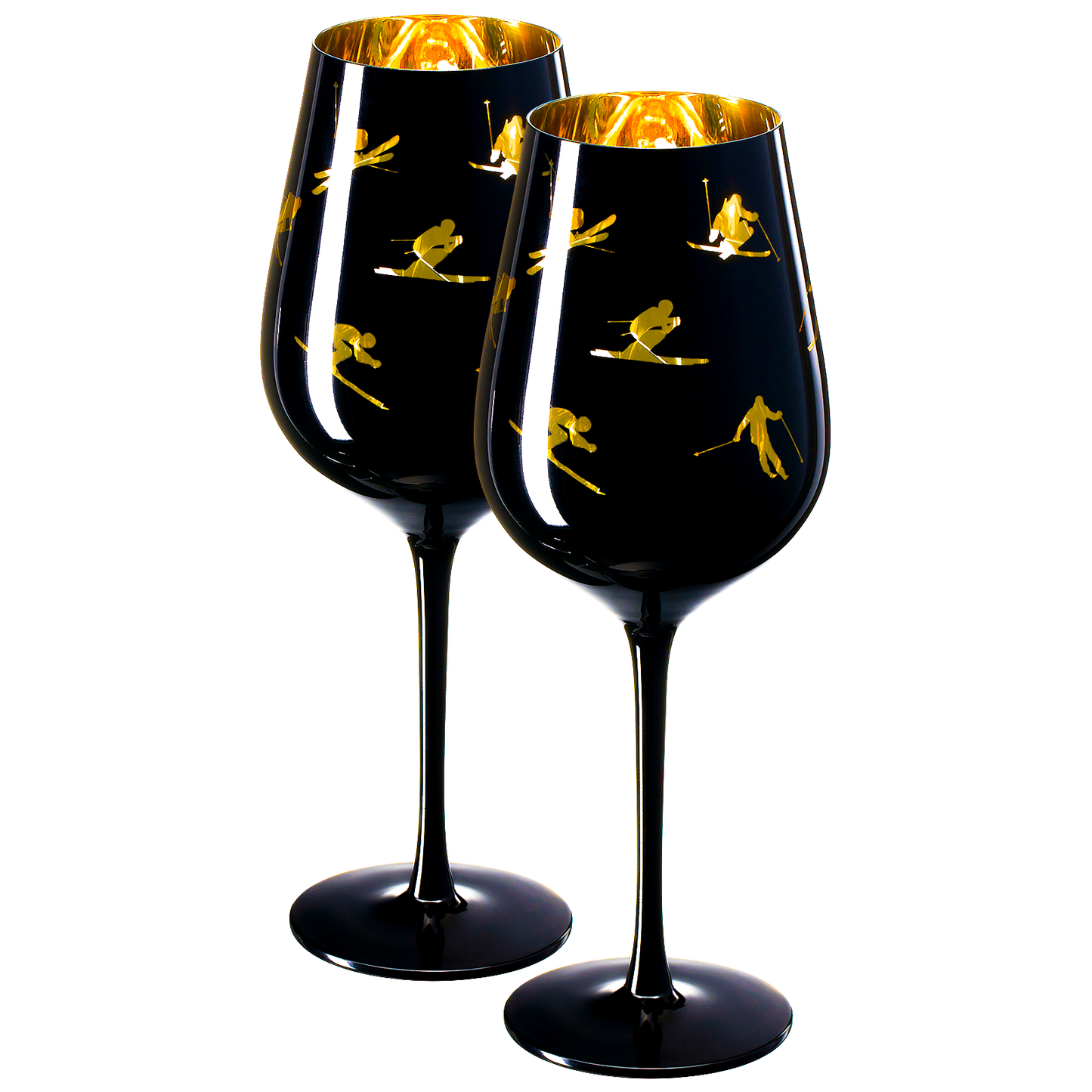 Crystal Stemmed Skiing, Apres Ski Skiier Wine Glasses Goblets - Set of 2