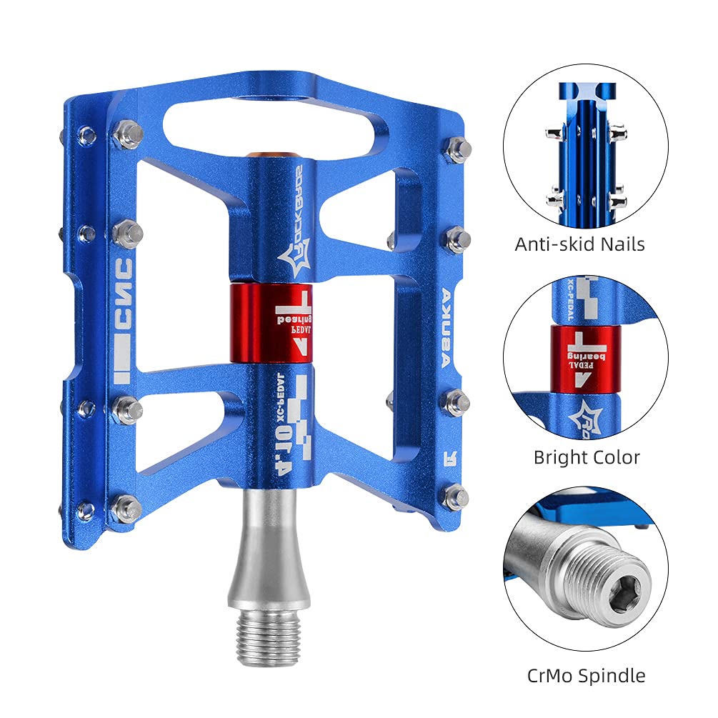 ROCKBROS 4 Bearings Mountain MTB Bike Pedals Platform Flat Aluminum Alloy 9/16"