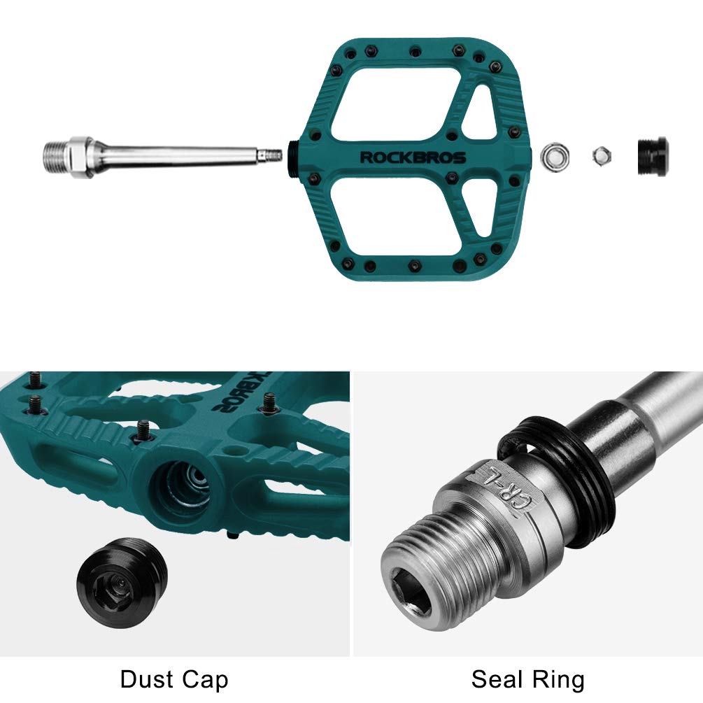 ROCKBROS Mountain Bike Pedals Nylon Composite Bearing 9/16" MTB Bicycle Pedals with Wide Flat Platform