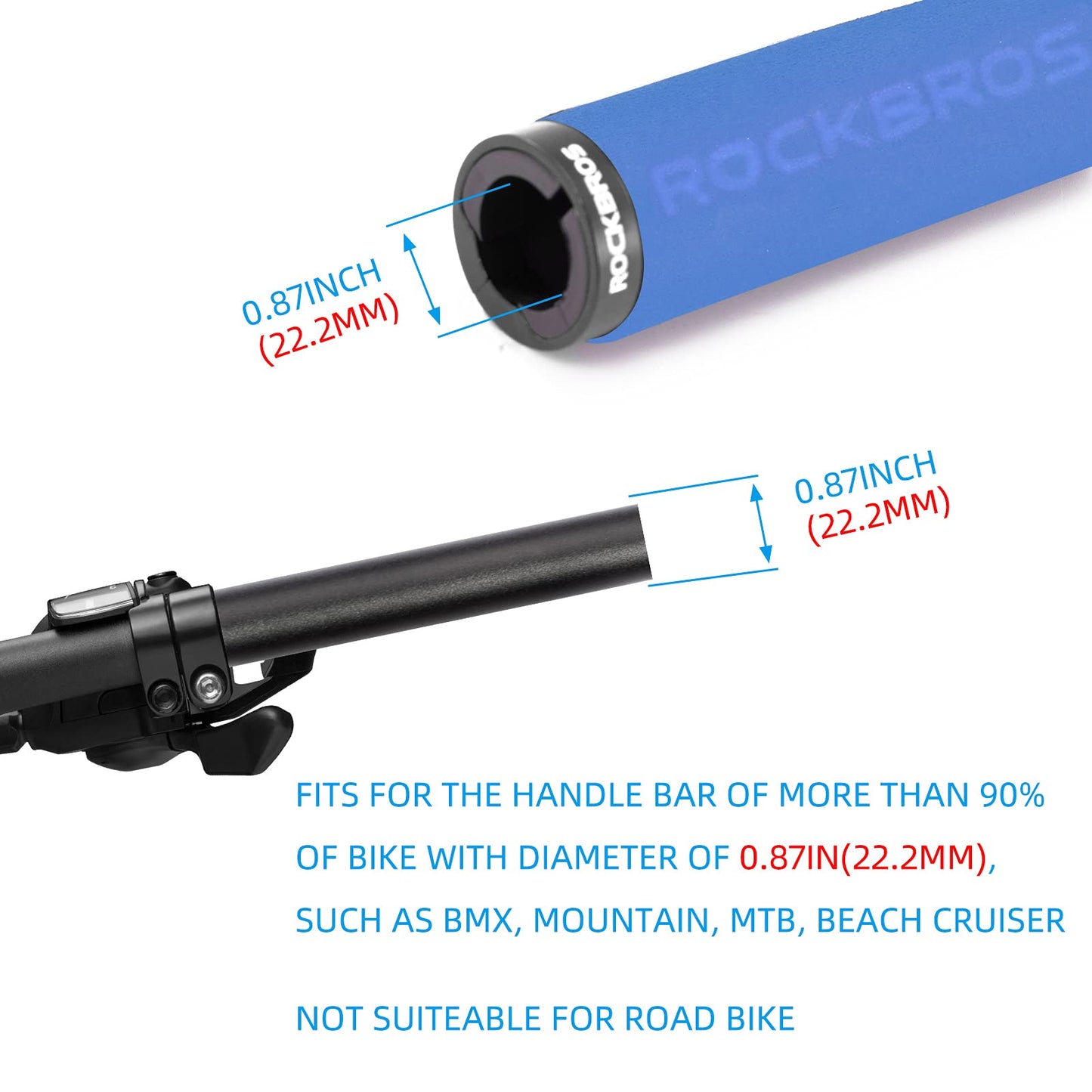 ROCKBROS Bike Grips Foam Single Lock on Bicycle  Soft Comfortable Non-Slip Bike Handle Grips