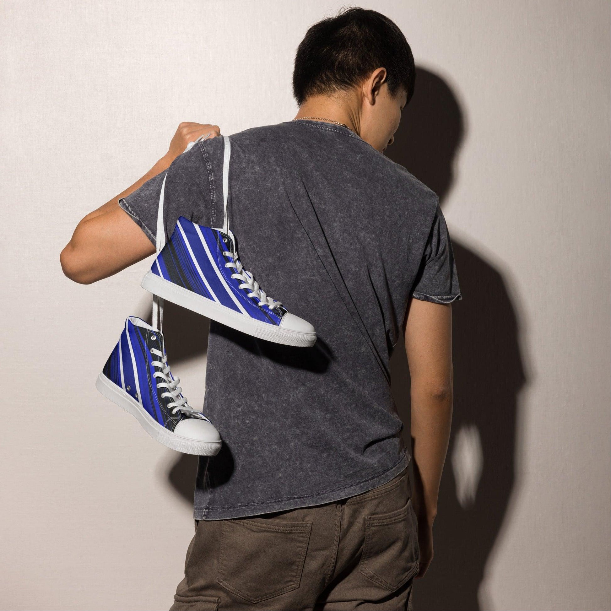 Blue Sliced Men’s high top canvas shoes - Lizard Vigilante