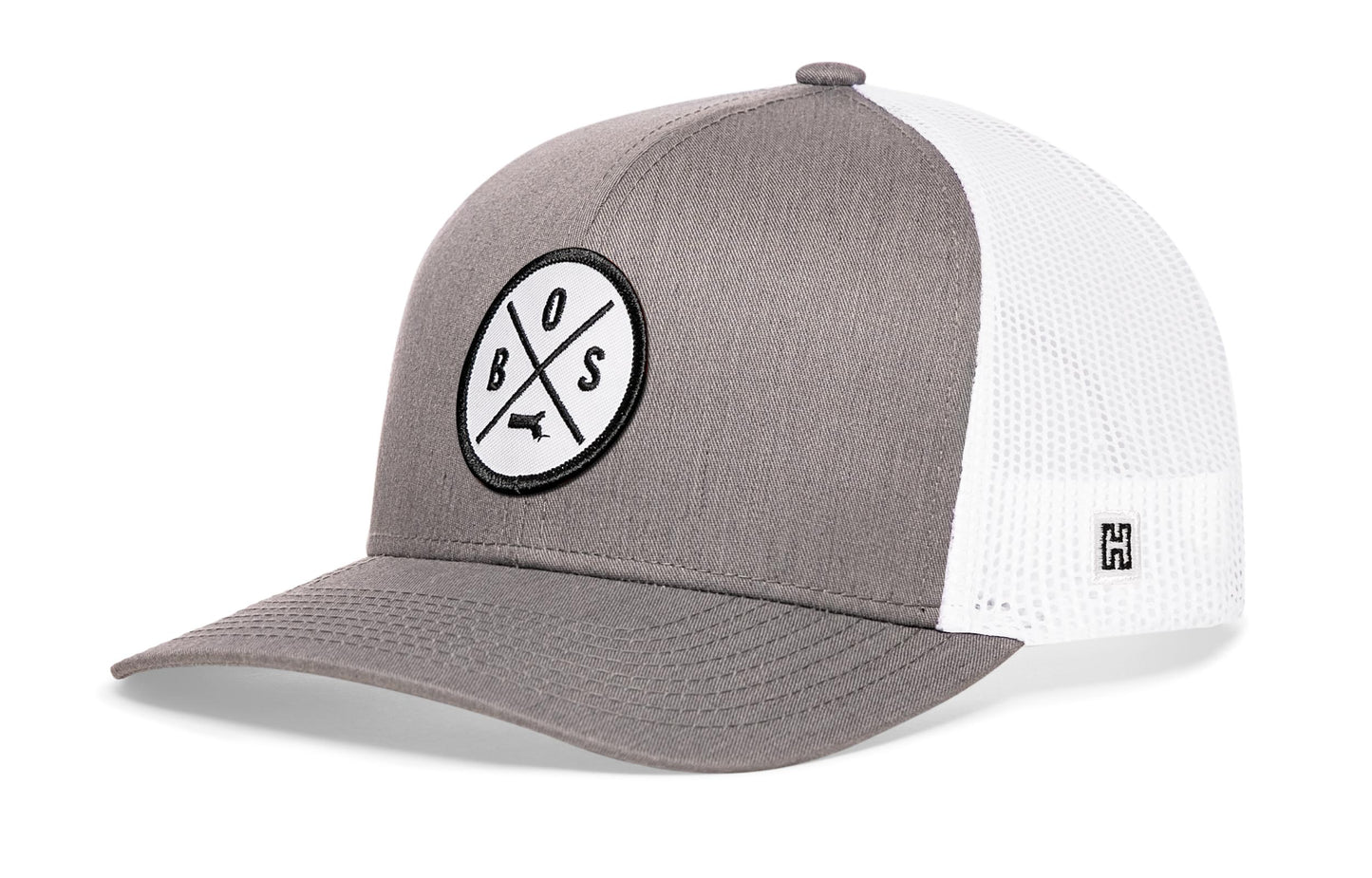 Boston Trucker Hat  |  Gray-White BOS X Snapback