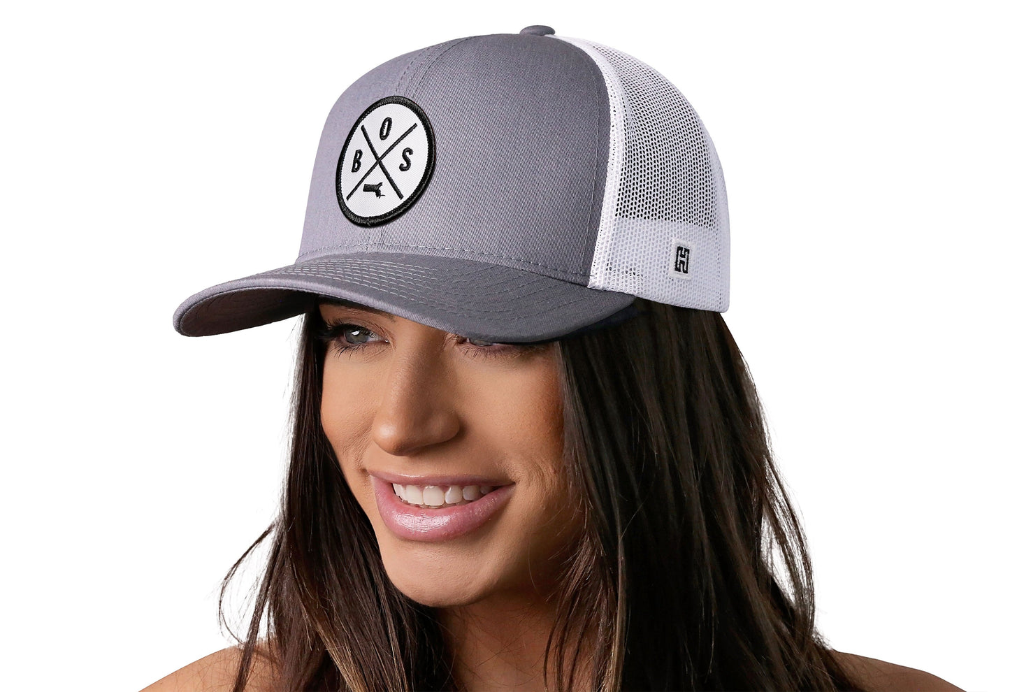 Boston Trucker Hat  |  Gray-White BOS X Snapback