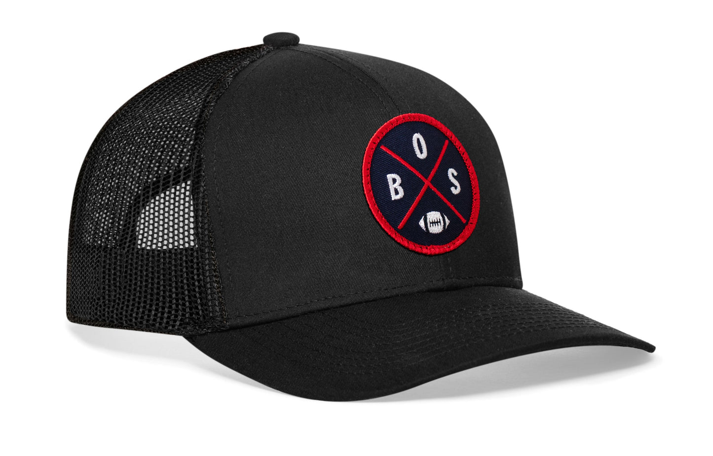 Boston Trucker Hat  |  Black BOS X Football Snapback