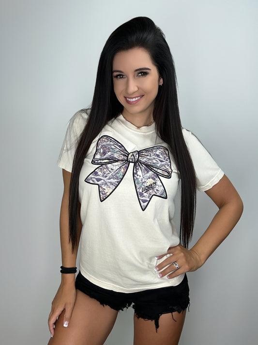 Faded Camo Coquette Bow Comfort Colors Tee