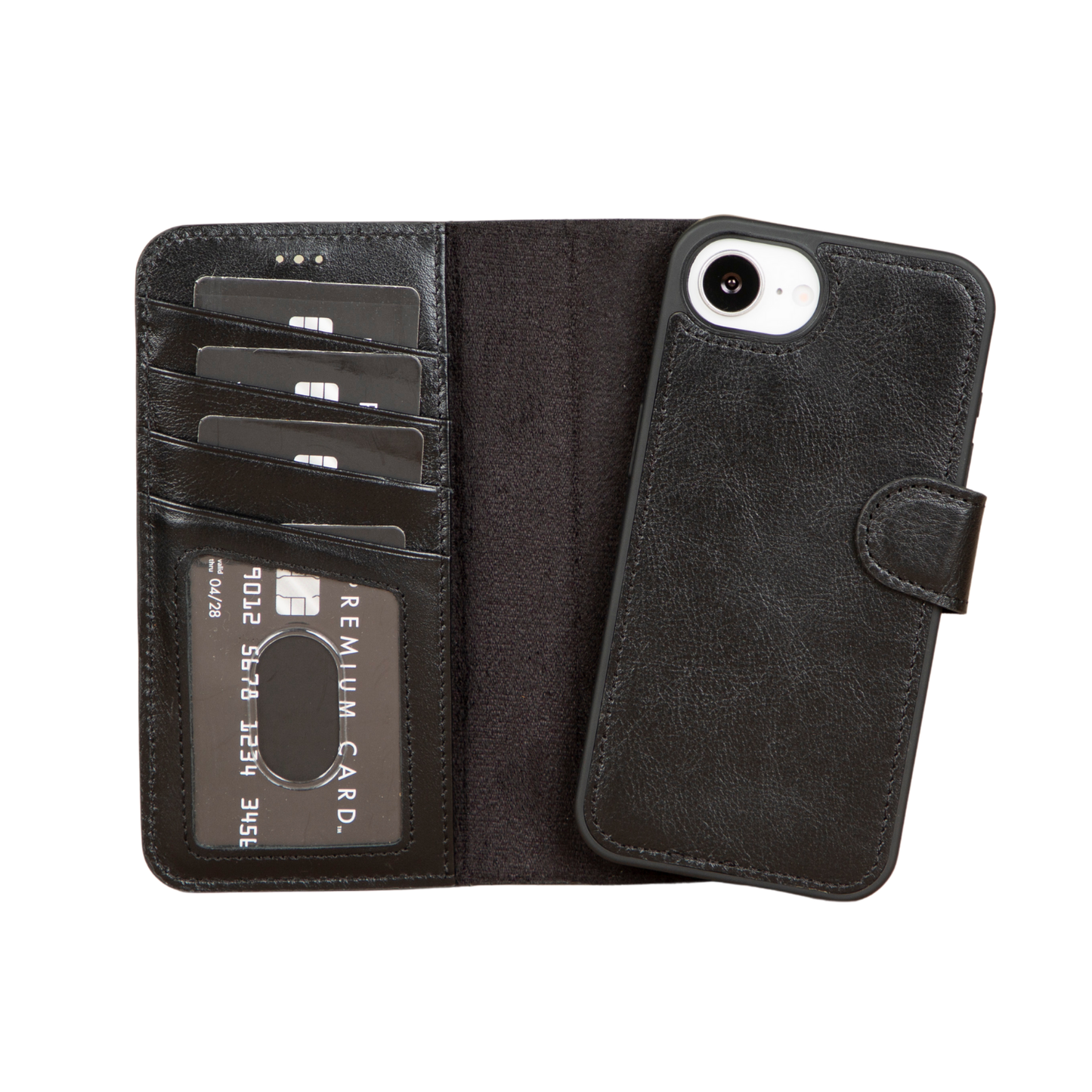 iPhone 16e Leather Wallet Case - Black - Brooklyn