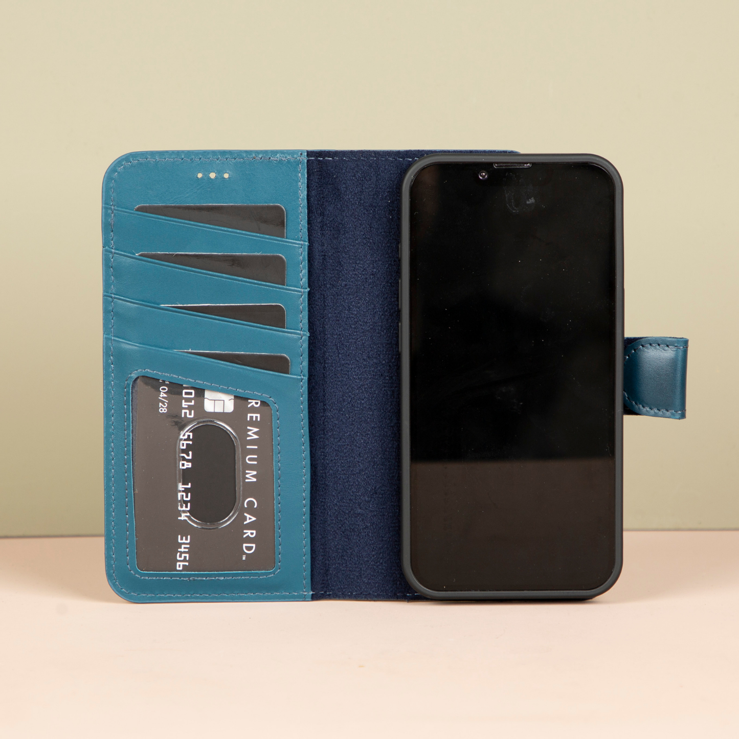iPhone 16e Leather Wallet Case - Petrol Blue - Brooklyn