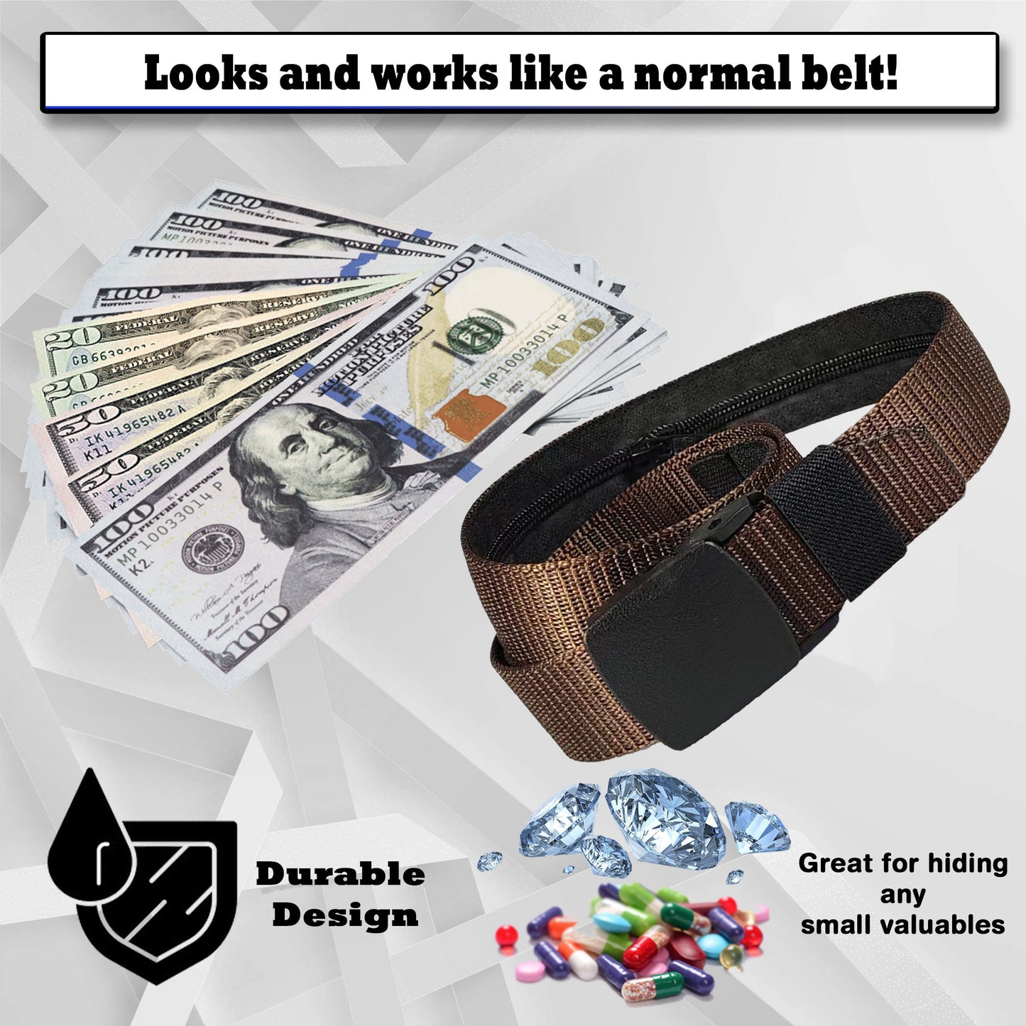 Large Belt Diversion Safe - Realistic Brown Belt with Discreet Secret Compartment to Stash valuables