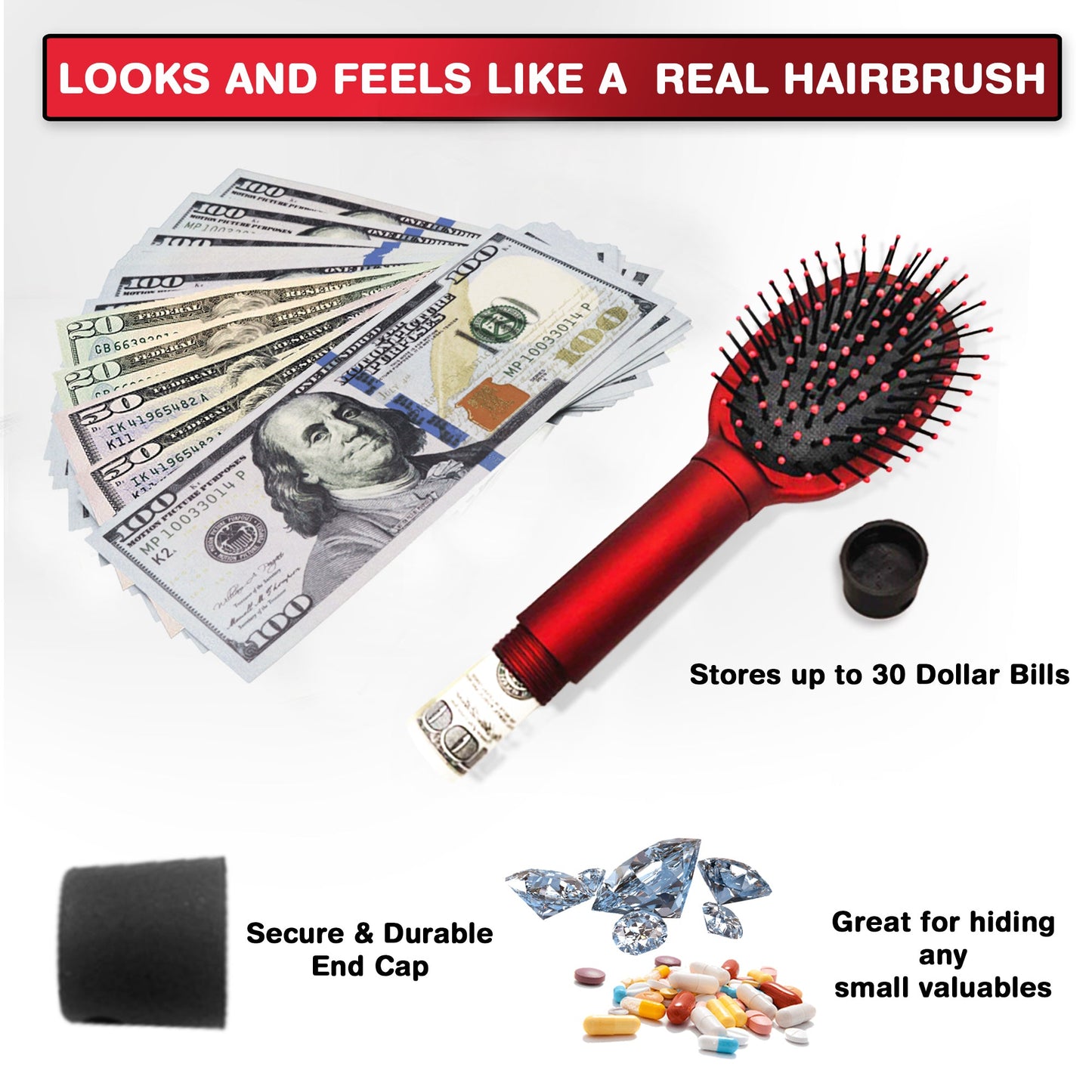 Stealthy Hair Brush Diversion Safe - Discreet Hairbrush safe to hide valuables while traveling