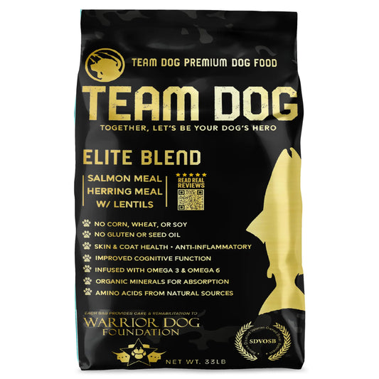 Team Dog Elite Blend Salmon Dog Food with Herring & Lentils | High Protein Dog Food for Sensitive Stomachs & Skin | Chicken Free Gluten Free GMO Free No Corn Wheat or Soy (33 lb Dry Dog Food)