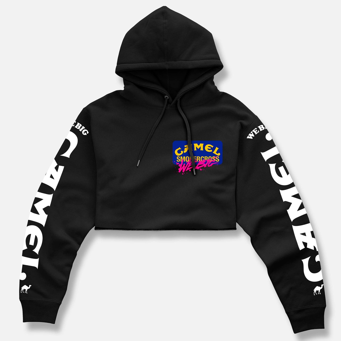 CAMEL PUFFED & BUFFED CROP PULLOVER BLACK HOODIE