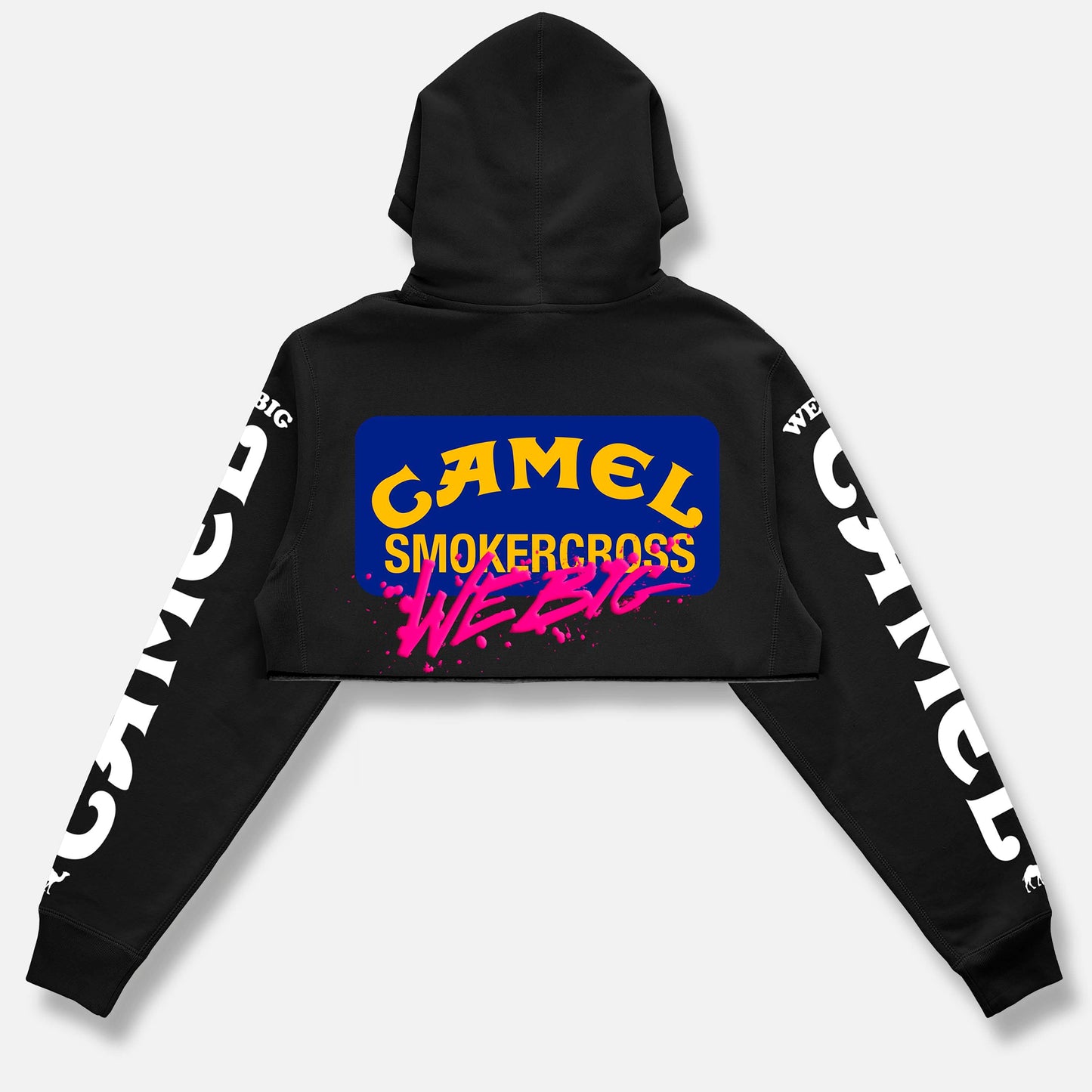 CAMEL PUFFED & BUFFED CROP PULLOVER BLACK HOODIE