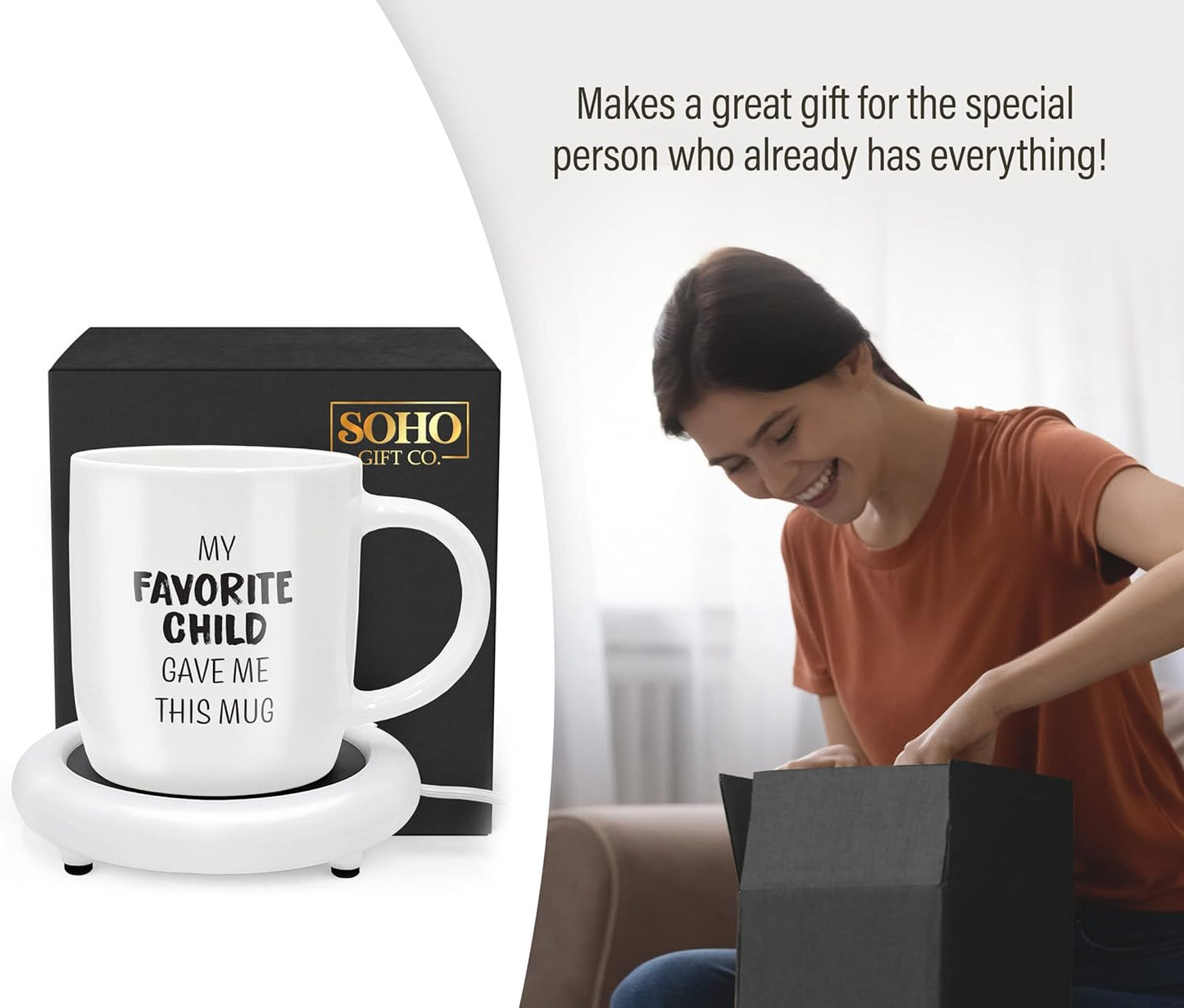 Coffee Mug with Electric Warmer, Gift for Mom or Dad with Heated Base - Great for Coffee Lover Parent, Birthday, Christmas, My Favorite Child Gave Me This Mug (12oz) Gift Boxed