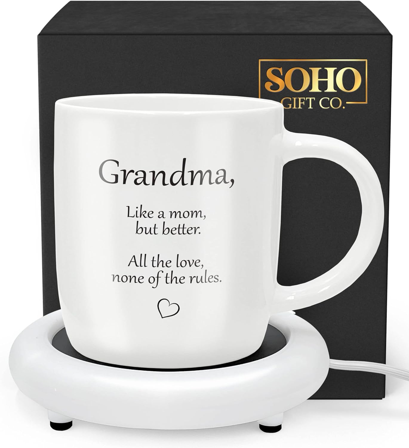 SoHo Funny Gift for Grandma, Coffee Mug with Warmer, Electric Heated Cup for Coffee Lover Gifts for Birthday/Christmas, 12oz (Gift Boxed)