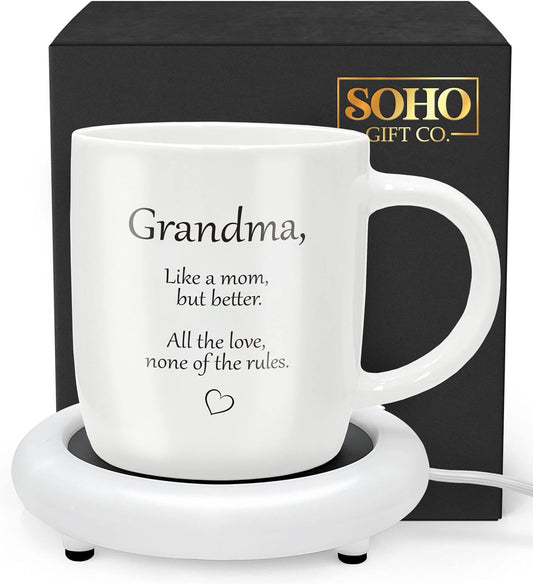 SoHo Funny Gift for Grandma, Coffee Mug with Warmer, Electric Heated Cup for Coffee Lover Gifts for Birthday/Christmas, 12oz (Gift Boxed)