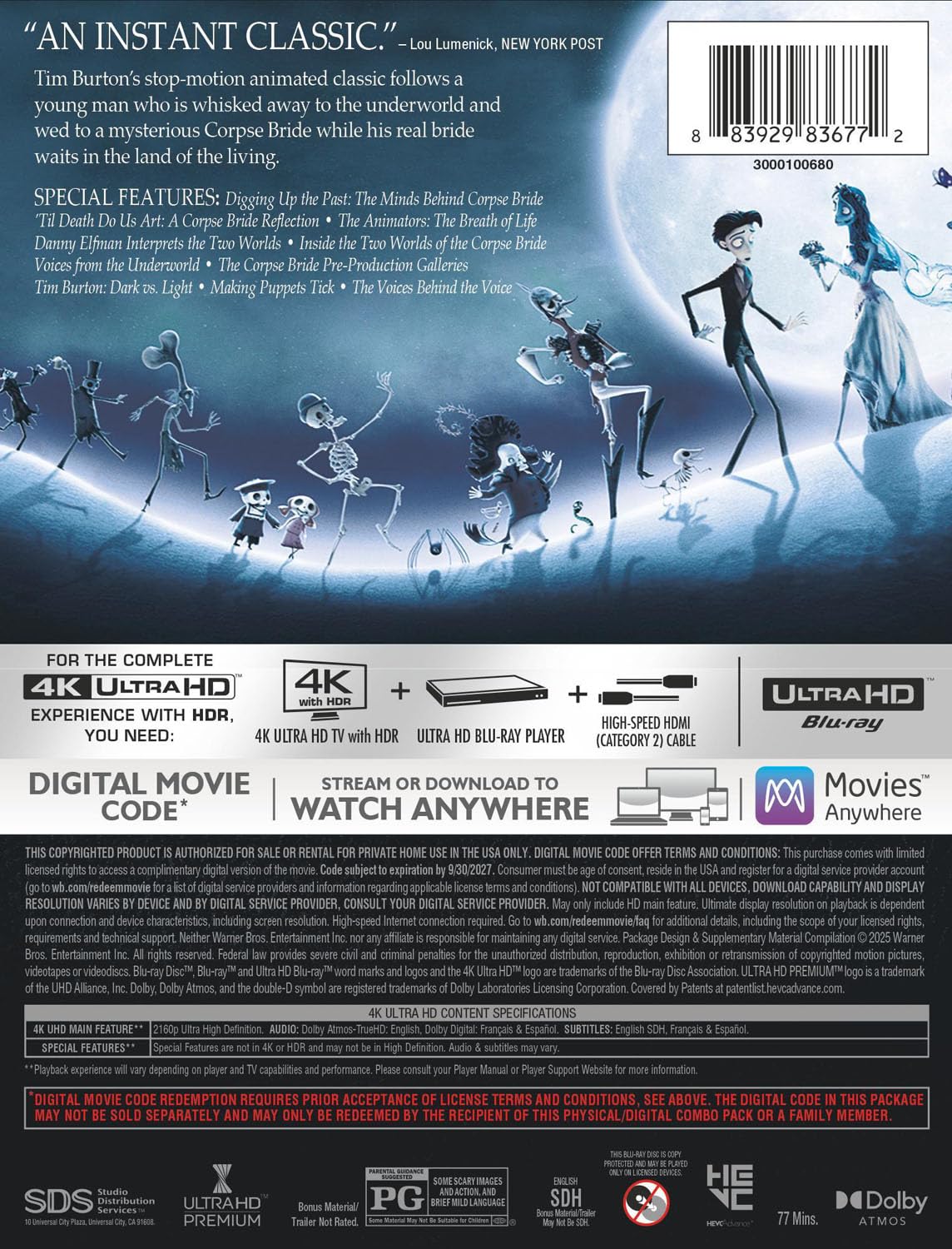 Tim Burton's Corpse Bride - Limited Edition Steelbook (4K UHD + Digital Copy)