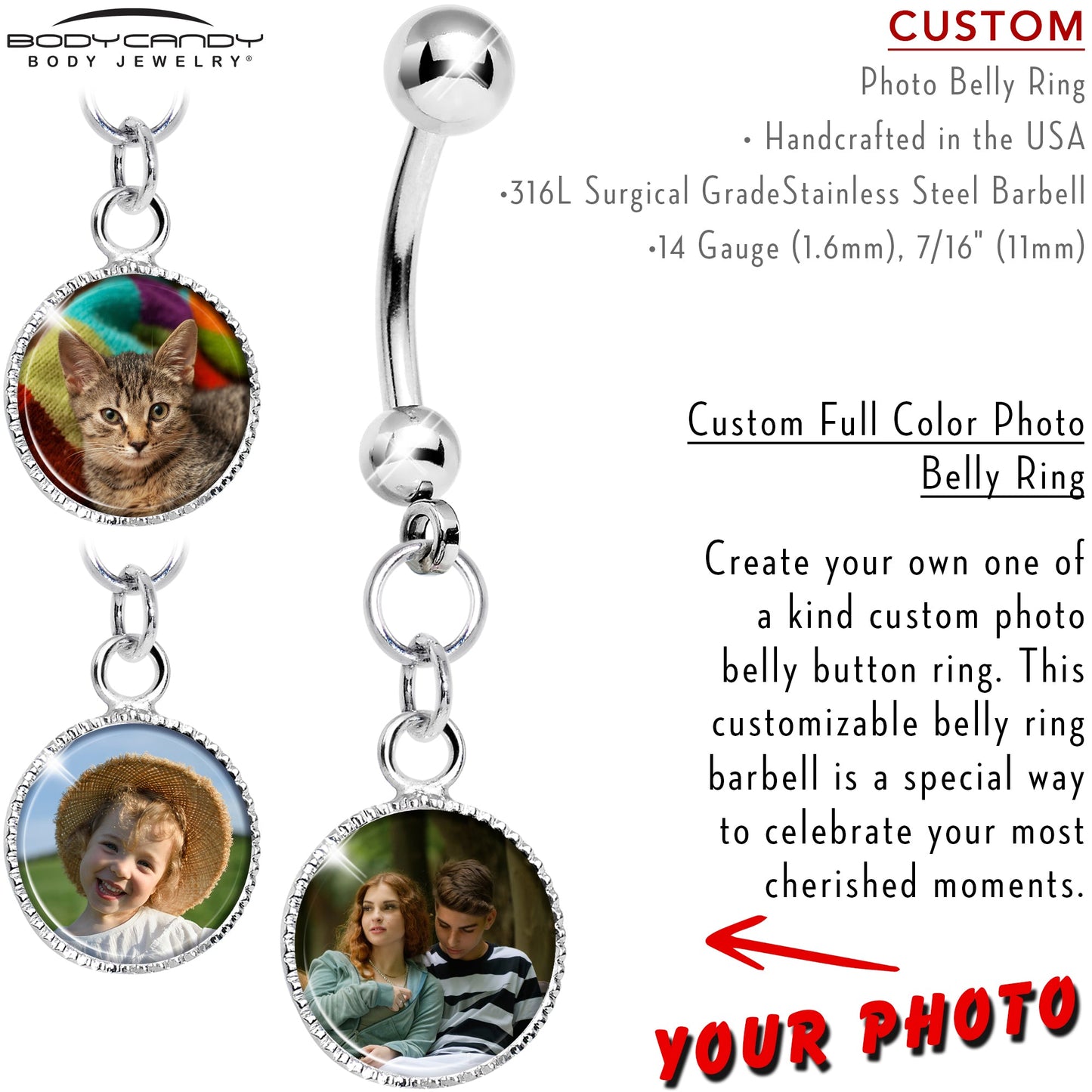 Custom Dangle Full Color Photo Belly Ring