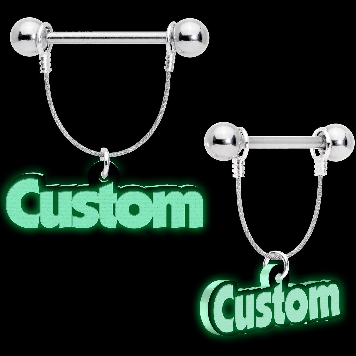 Custom Glow in the Dark Personalized Name Dangle Nipple Ring Set