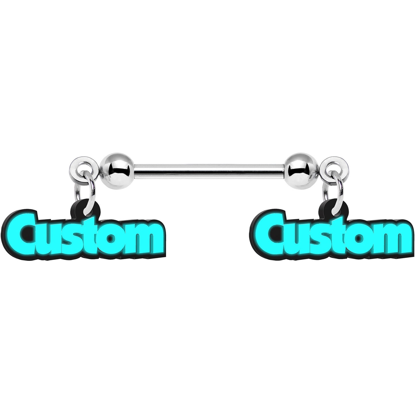 Custom Glow in the Dark Double Personalized Name Dangle Nipple Ring Set