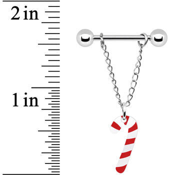 14G Christmas Candy Cane Chain Dangle Nipple Ring Set