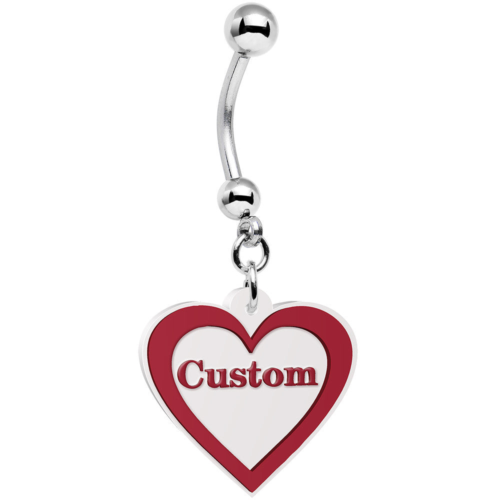 Custom Red White Valentines Day Heart Personalized Dangle Belly Ring