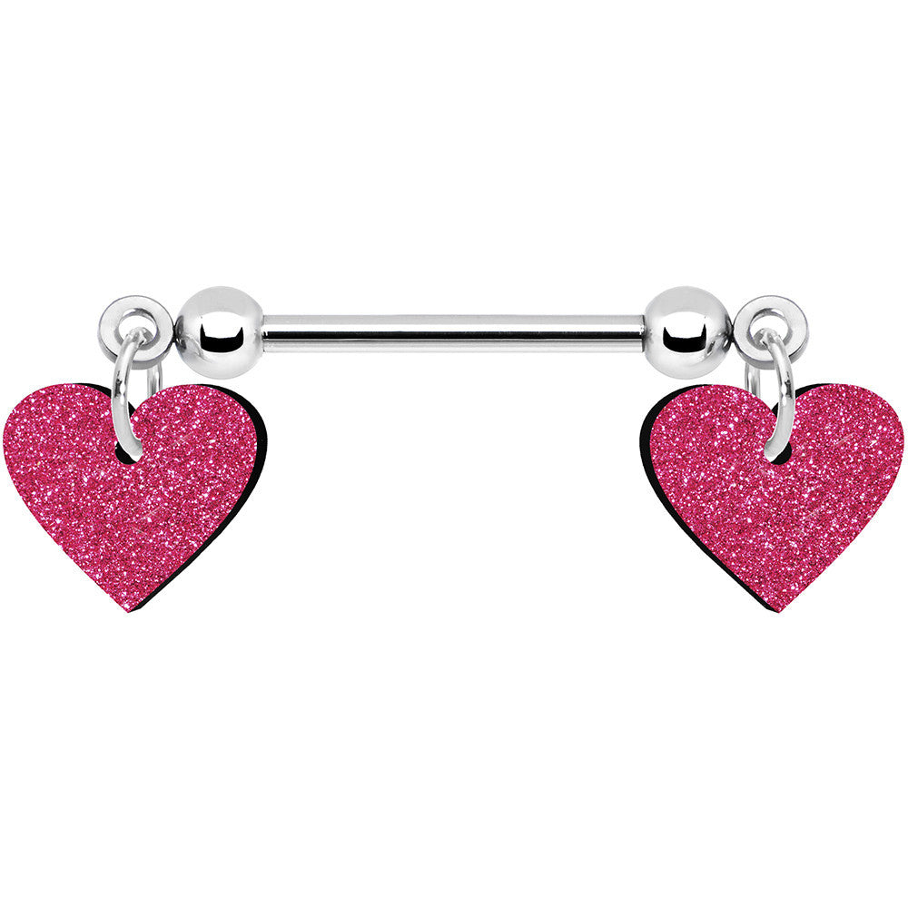 Pink Glitter Heart Nipple Ring Set